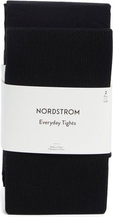 Nordstrom Assorted 2-Pack Sheer Rib & Opaque Tights in Black at Nordstrom, Size Medium/large
