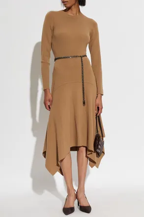 Michael Michael Kors Wool Dress With An Asymmetrical Cut, Womens, Brown