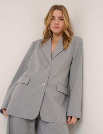 Nobody's Child Grey Pinstripe Boyfriend Blazer