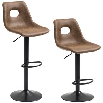 HOMCOM Retro Bar Stools Set of 2 Adjustable Height Swivel Leather-Like Brown | TJ Hughes