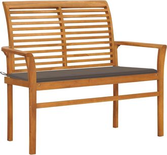 vidaXL Vidaxl - Banco De Jard&iacute;n Madera Maciza Teca Con Coj&iacute;n Gris Taupe 112 Cm
