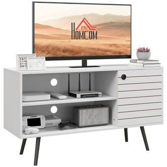 HOMCOM TV Unit For 50 Inch TVs With 2 Open Shelves - Door And 2 Cable Holes - White | TJ Hughes