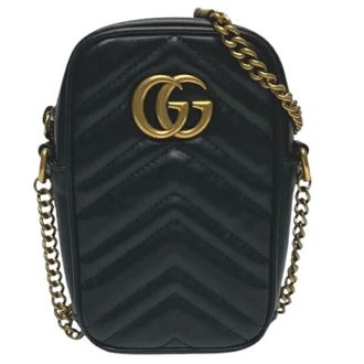 Gucci Pre-owned Cross Body Bags, female, Black, Size: ONE SIZE Pre-owned GG Marmont Leather Mini Shoulder Bag
