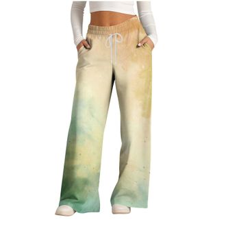Generic Wide Leg Joggers for Women Casual Oversized Jogging Bottms Trendy Print Sports Pants Tracksuit Bottoms Stretch Sweatpants Elasticated Waist Loose Loun