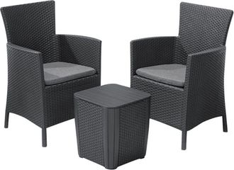 Keter Conjunto Sill&oacute;n Y Mesa Iowa Capuccino Balc&oacute;n Terraza Jard&iacute;n Exterior Resina Con Cojines Silla (2x): 62 X 60 X 89, Mesa: 39 X 39 X 42 Cm - Keter