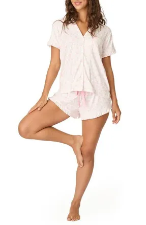 PJ Salvage Pretty Petals Jersey Short Pajamas & Eye Mask in Sweet Pink at Nordstrom, Size X-Large