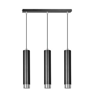 Wonderlamp Regleta colgante con 3 pantallas cil&iacute;ndricadas negro y cromo