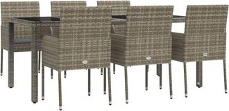 vidaXL Set Comedor Jard&iacute;n 7 Pzas Y Cojines Rat&aacute;n Sint&eacute;tico Gris Vidaxl