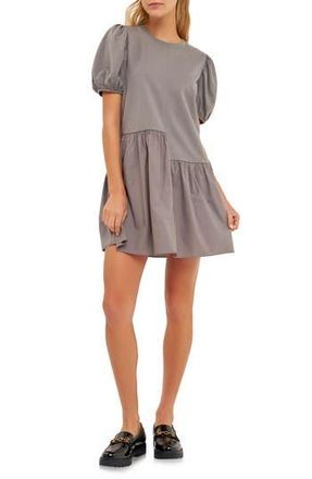 English Factory Puff Shoulder Mixed Media Minidress in Grey at Nordstrom Rack, Size Small