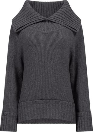 Victoria Beckham Trui met wijde kraag - Dames - Ronde hals truien - Grijs - XS - Wol - Truien & Vesten