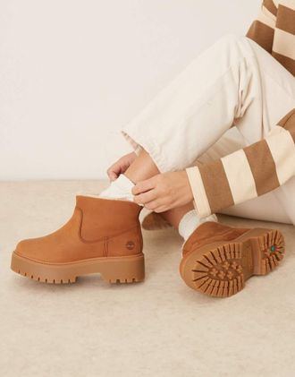 Timberland Stone Street - Stivaletti Chelsea marroni in pelle nabuk con interno in pile borg e suola platform-Marrone