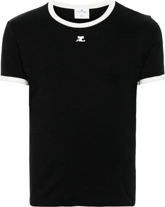 Courr&egrave;ges Fitted Black T-Shirt With Contrasting White Trim