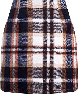 Generic Womens Skirts 2024 Winter Wool High Waisted Bodycon Plaid Pencil Skirts Casual Trendy A Line Skirt Night Shorts for Women (Brown, L)