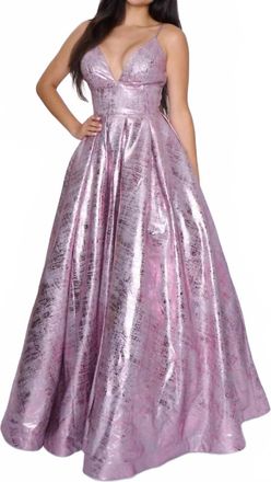 Nina Canacci Metallic Ball Gown Prom Dress In Rose Gold