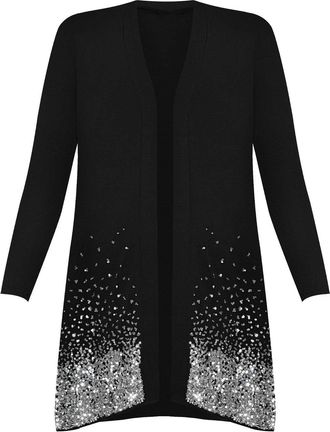Purple Hanger Rimi Hanger Ladies Christmas Sparkle Sequin Open Front Long Sleeve Top Plus Size Cardigan US 10-26 - black - 24-26
