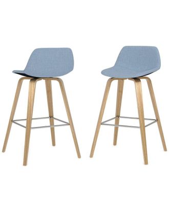 Simpli Home Set Of 2 Randolph Mid Century Modern 28In Bentwood Counter/ Bar Height Stools With Light Wood
