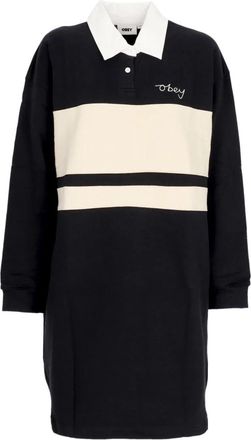 Obey Digitale Zwarte Rugby Jurk Lange Mouw - Dames - Korte kleedjes - Zwart - S - Katoen - Kleedjes