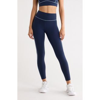 Zella Studio Luxe High Waist 7/8 Piped Leggings in Navy Sapphire at Nordstrom, Size X-Small