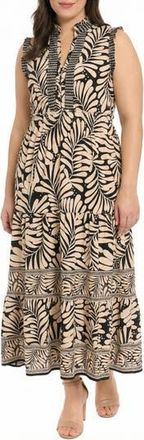 London Times Smocked Waist Sleeveless Maxi Dress in Black/Cream at Nordstrom Rack, Size 16 W