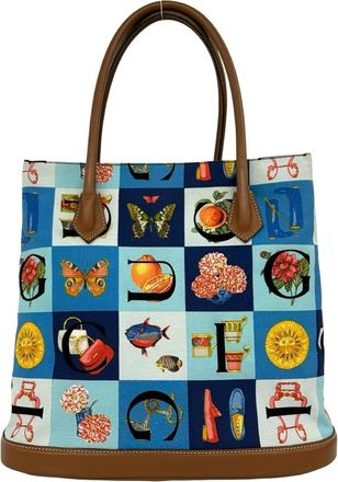 Gucci Brown Multi-Color Canvas Leather Handbag Tote Bag (Pre-Owned)