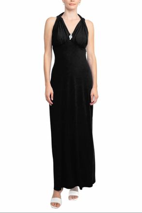 Connected Jewelry Front Detail Ruched Jersey Dress In Black
