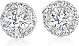 Pompeii3 1/2 Ct Halo Diamond Studs 10K White Gold Push Back