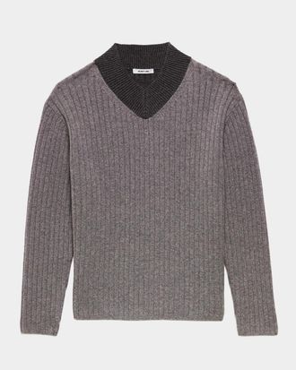 Helmut Lang Men & apos;s Contrast V-Neck Wool Sweater