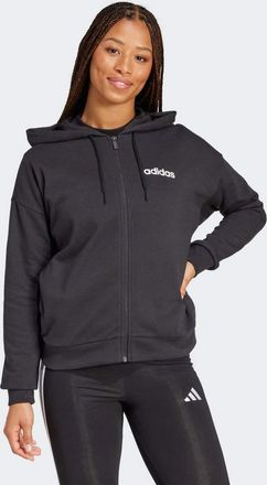 adidas adidas Essentials - Felpa nera/bianca in spugna con cappuccio e chiusura con zip-Nero