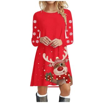Generic Christmas Dress For Women Long Sleeve Round Neck Print Soft Dress Christmas Jumper Cute Reindeer Santa Xmas Tops Long Sleeve Neck Pullover Sweater Plu