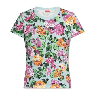 Kenzo T-Shirts, female, Blue, Size: XS Floral Motif T-shirt