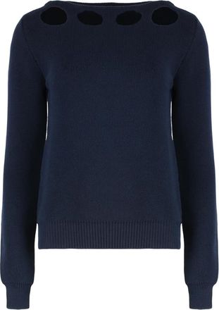 Prada Katoenen Crew-Neck Sweater met Cut-Out Details - Dames - Ronde hals truien - Blauw - S - Katoen - Truien & Vesten