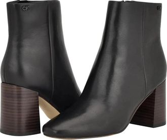 Calvin Klein Broma Boots Womens Black Leather Block Heel Ankle Bootie LION662