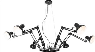QAZQA Industrial L&aacute;mpara Colgante Industrial Negra 6 Luces Regulables - Hobby Spinne Acero Redonda Adecuado Para Led Max. 6 X 60 Watt - Qazqa