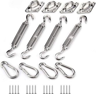 OEM Kit De Fijaci&oacute;n Para Vela De Sombra - Acero Inoxidable 304 - Para Formas Triangular Cuadrada Y Rectangular - 4 Soportes Muros 4 Mosquetones 4 Tornillo