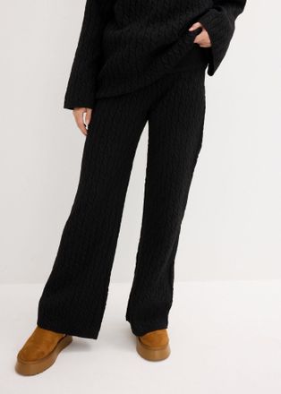 Bonprix Stoffhose BONPRIX Strickhose mit Zopfmuster, Damen, Gr. 36/38 (S), N-Gr, schwarz, Strick, Obermaterial: 97% Polyester, 3% Wolle, unifarben, loose fit 
