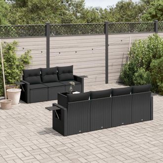 vidaXL Set De Sof&aacute;s De Jard&iacute;n 8 Piezas Y Cojines Rat&aacute;n Sint&eacute;tico Negro Vidaxl