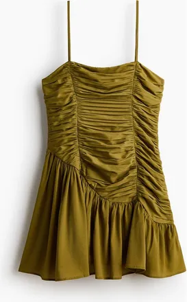 H&M Ruched Cr&ecirc;pe Dress in Olive Green at Nordstrom, Size X-Small