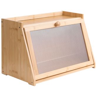 Beliani Panera Decorativa De Bamb&uacute; Con Panel Acanalado 41 X 25 X 25 Cm Marr&oacute;n Claro Farine