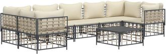 vidaXL Juego De Muebles De Jard&iacute;n 8 Pzas Y Cojines Rat&aacute;n Pe Antracita Vidaxl