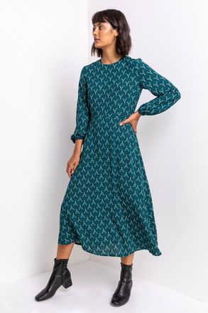 Roman Tile Print Fit & Flare Midi Dress