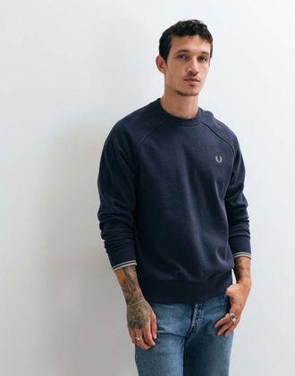 Fred Perry felpa girocollo a contrasto blu aviazione scuro