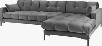 BLOOMINGLOFT Design-Ecksofa Mamaia Samt - Grau