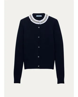 Prada Embellished Cashmere-Wool Cardigan