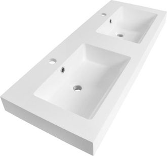 Marcel Breuer Solar Thick wastafel - 120x46x10cm - 2 wasbakken - 2 kraangaten - mineraalmarmer - zijdeglans wit