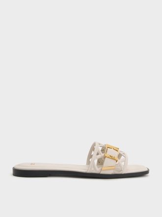 Charles & Keith Whitney Leather Cut-Out Slide Sandals