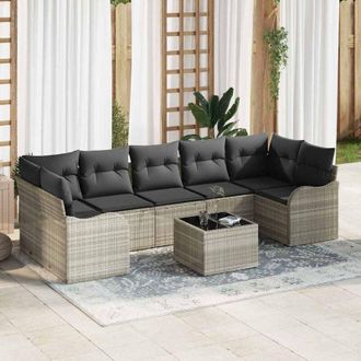 vidaXL Vidaxl - Conjunto De Sof&aacute; De Jard&iacute;n 8 Pcs Gris Claro 55 X 55 X 37 Cm