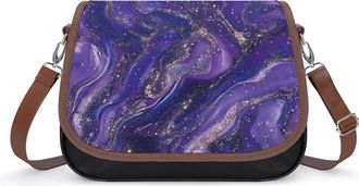 Generic Purple Glitter Pattern Womens Leather Crossbody Bags with Adjustable Strap Casual Printed Shoulder Handbag