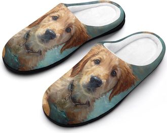 Generic Golden Dog Retriever Puppy Slippers Men Winter Warm Cotton Anti-Slip Indoor Slip-Ons House Shoes