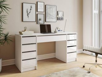 Vente-Unique Desk With 9 Drawers - Gloss White - JENEMI