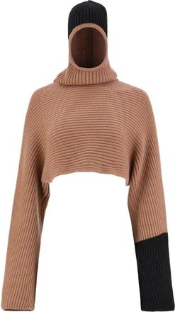 Ferragamo Beige Colour-Block Ribgebreide Jumper - Dames - Coltruien - Beige - L - Wol - Truien & Vesten